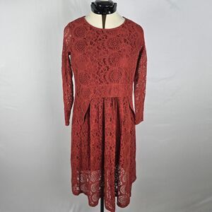 Viper Dress Midi Women's Large * Rust Lace Overlay Long Sleeve NWT